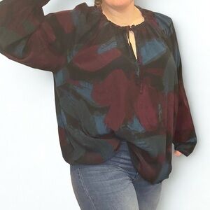 Ava‎ & Viv Women’s Dark Multicolor Split Neck Top | Size 1X